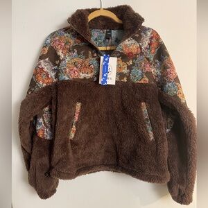 CIDER fleece with cat and floral pattern